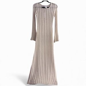 Open Knit Ribbed Maxi Dress Neutral Cream Size XS